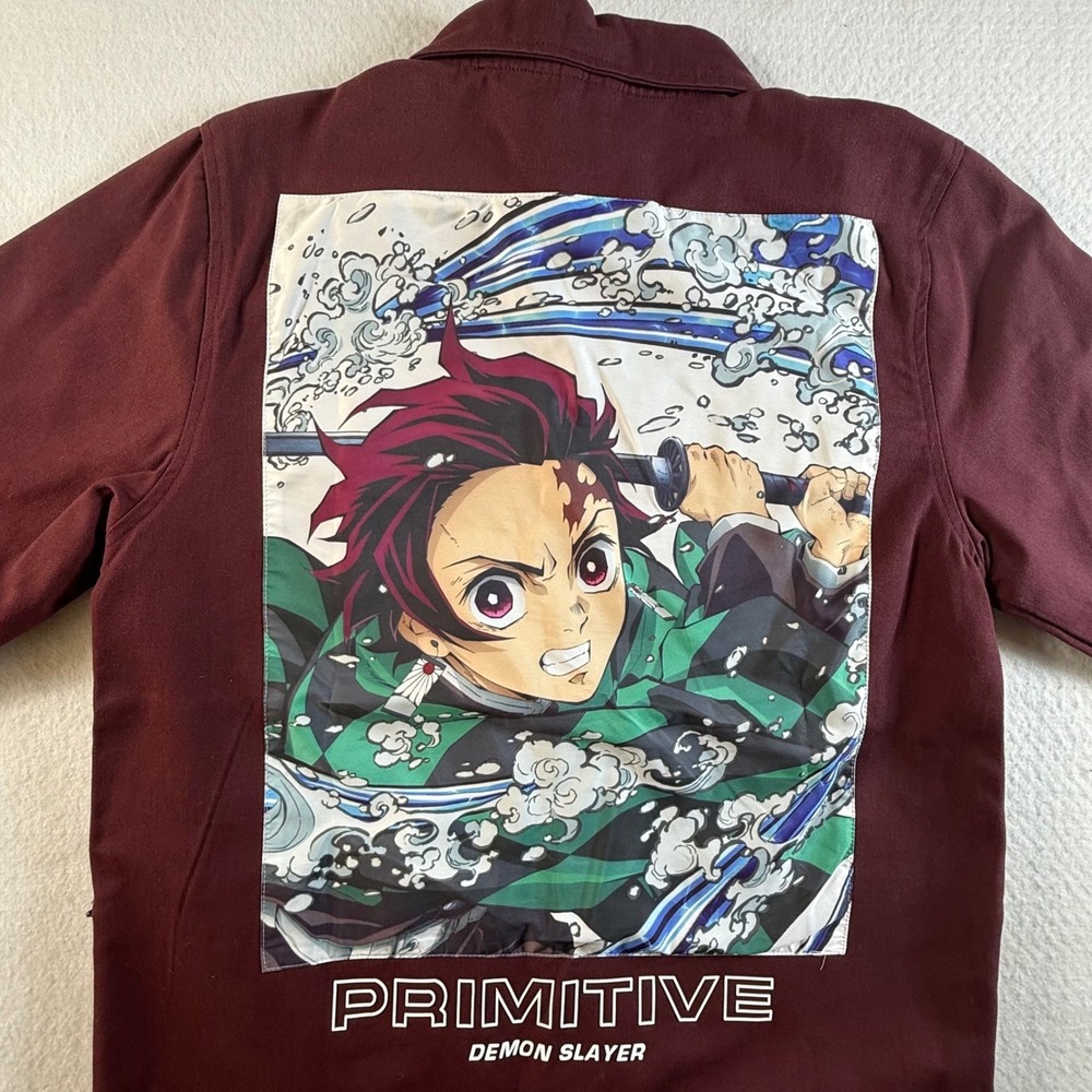 Primitive‎ Utility Jacket Mens Small Demon Slayer Tanjiro Graphic Burgundy LS